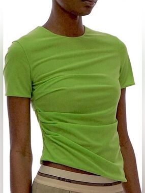 HELMUT LANG Ruched Reversible Short Sleeve Top, NEW
